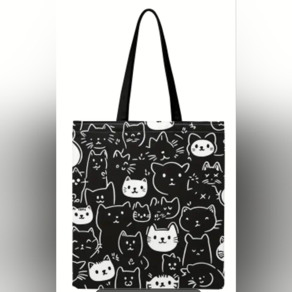 Handbags - Tote Bag - Black and White Cat Print With Fixed Shoulder Straps. New In Plastic